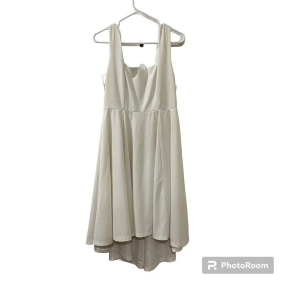 Lulus Cream Empire Waist Sleeveless Hi Low Hem Stretch Flowy Midi Dress Sz Large - Picture 1 of 13